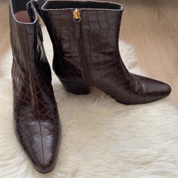 J. Crew Dark Brown Croc-Embossed Heeled Boots - Picture 2 of 4
